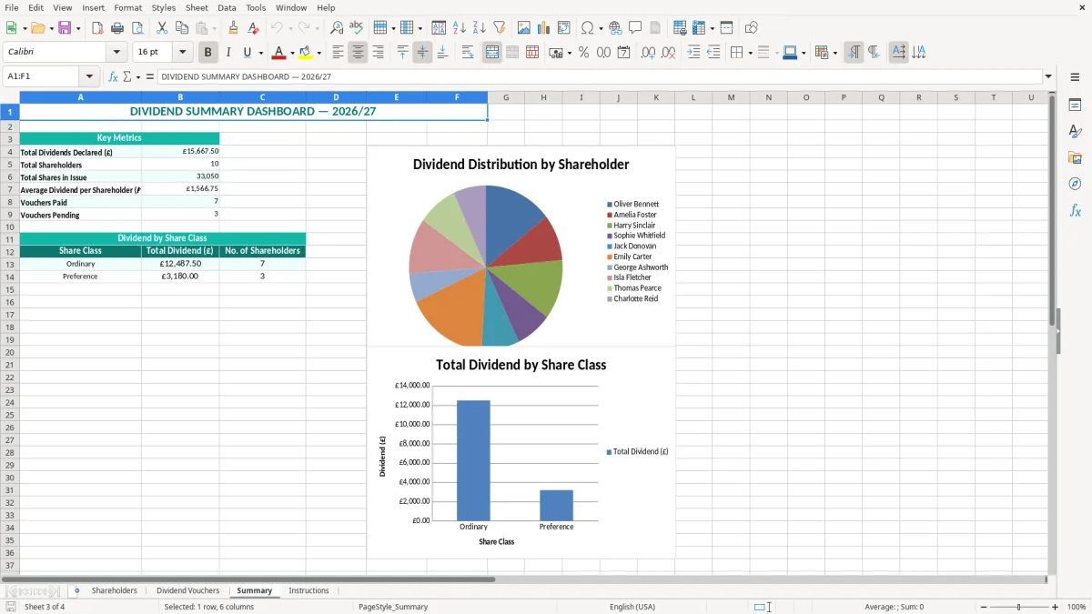 Screenshot 3: Summary tab - Excel template dividend voucher excel template uk