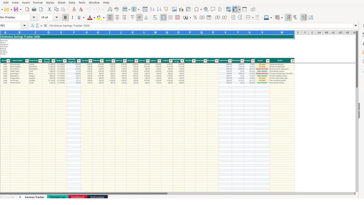 Screenshot 1: Savings Tracker tab - Excel template christmas savings tracker excel template uk