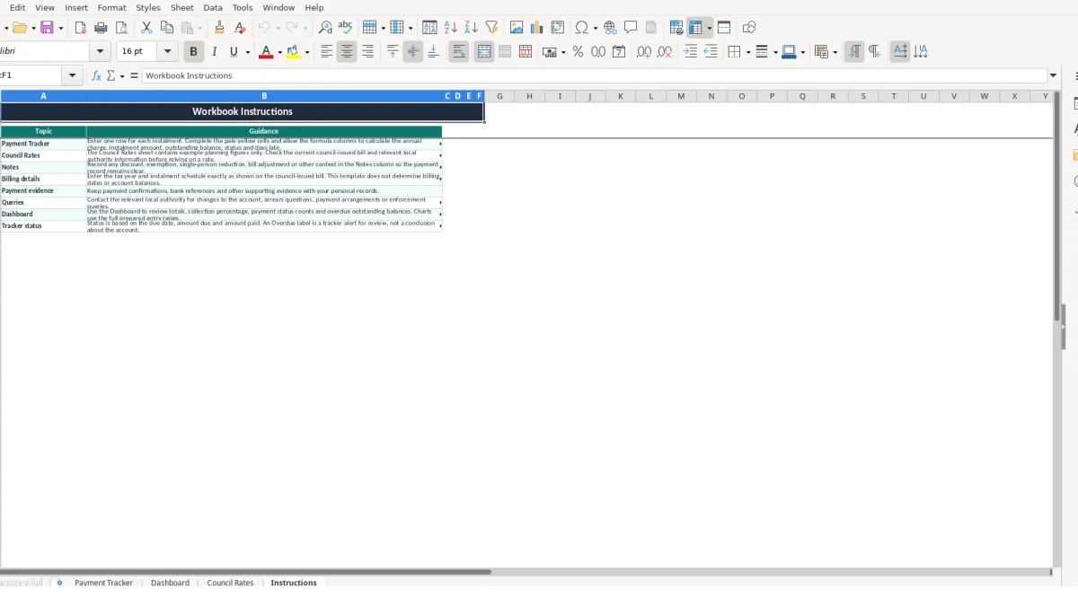 Screenshot 4: Instructions tab - Excel template council tax payment tracker excel template uk
