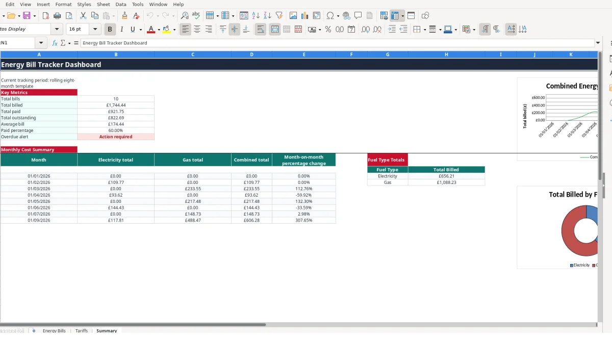 Screenshot 3: Summary tab - Excel template energy bill tracker excel template uk