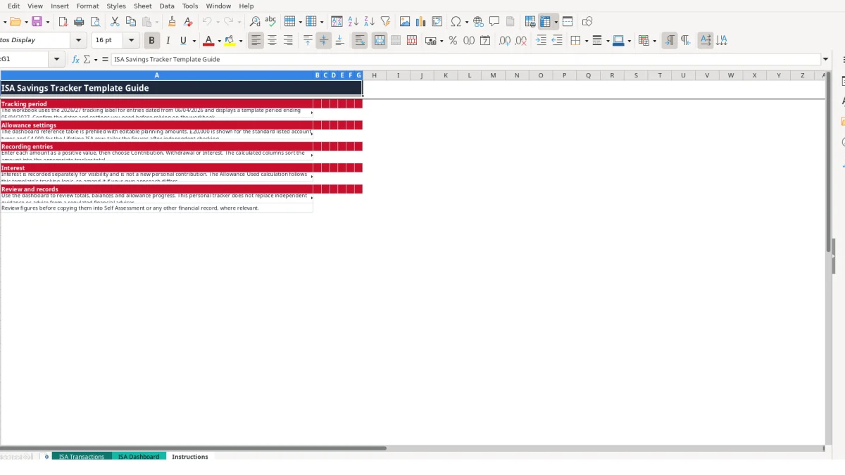 Screenshot 3: Instructions tab - Excel template isa savings tracker excel template uk
