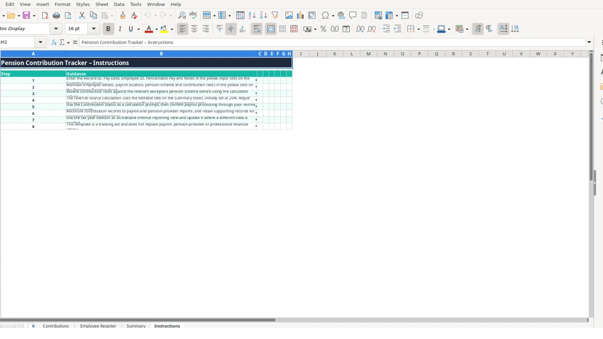 Screenshot 4: Instructions tab - Excel template pension contribution tracker excel template uk