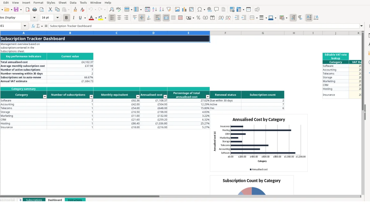 Subscription Tracker Excel Template - Free (2026)