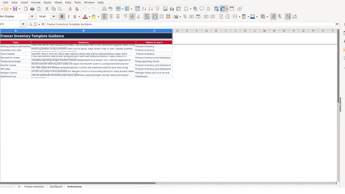 Screenshot 3: Instructions tab - Excel template freezer inventory excel template uk